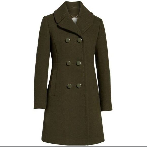 Kate Spade New York green wool twill double-breasted coat size Xs - Picture 1 of 11